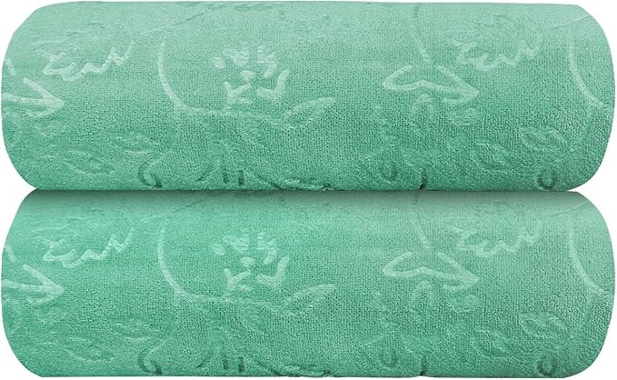 JML Microfiber Bath Towels Set, 2 Pack, 30" x 60", Green-Floral Embossed | Oversized, Soft, Absorbent, Fast Drying for Shower Sauna Yoga Swimming Sport Fitness Gym Pool