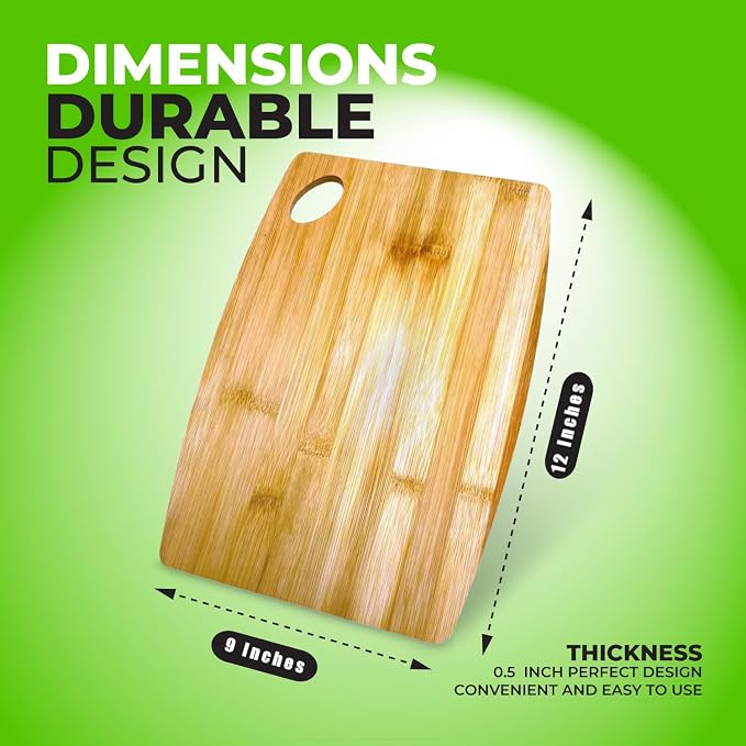 Bulk Round Plain Bamboo Cutting Board with Handle (Set of 12) | Use For Customized, Personalized Engraving | Wholesale Premium Blank Bamboo Board (Rectangular 12" X 9")