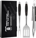 Grilaz Stainless Steel BBQ Tool Set | Dark-Dyed Wood Handles | Heavy Duty Grilling Accessories | 3-Piece Outdoor Barbecue Grill Utensil Set with Spatula, Fork, and Tongs - Ideal Gift for Men…