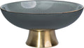 Round Glass Decorative Bowl(Gray), 9.8 Inches Handblown Striped Glass Bowl with Gold Trim and Rust Resistant Metal Base,Decor Fruit Bowl for Home Decor,Table Centerpiece,Kitchen Island, Dining Decor