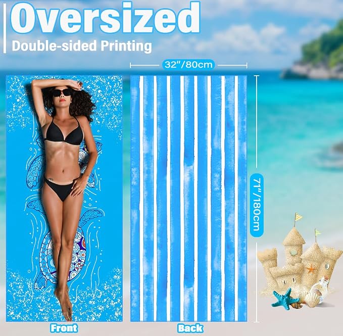 Widdonen Microfiber Beach Towel,Compact 6 Pack-71x32 Inch with Bag Travel | Extra Large,Lightweight,Thin,Sand Free,Quick Dry,Absorbent.Packable for Camping,Swim,Pool,Bath,Picnic,Cruise Essentials Gift