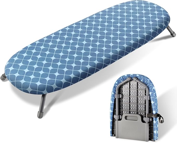 SheeChung Small Ironing Board 12"x32",Foldable Tabletop Ironing Board | Cotton Cover and Heat Resistant Pad,Portable, Non-Slip Feet,Compact,Space Saving,Fits for Home Laundry Sewing Room Dorm