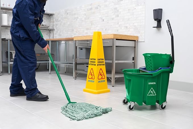 SPARTA OmniFit Mop Bucket System, Durable Mop Bucket, Side Press Wringer, and Soiled Water Insert, Floor Cleaning Essentials for Commercial and Home Use, 35 Qt Capacity, 1 Count, Green