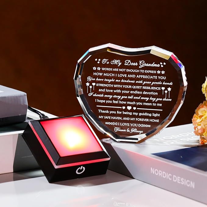 Arikyrist Gifts for Grandma with Colorful Light Base Great Grandma Birthday Gifts from Granddaughter Crystal Keepsake Best Gift Idea for Grandmother on Mother's Day Christmas Valentines