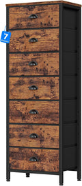 Furnulem Dresser for Bedroom, 7 Drawers Tall Chest of Drawers | Rustic Brown Storage Organizer, Fabric Bins, Metal Frame, Wood Desktop, Dorm Vertical Closet,Bedside Furniture in Living Room