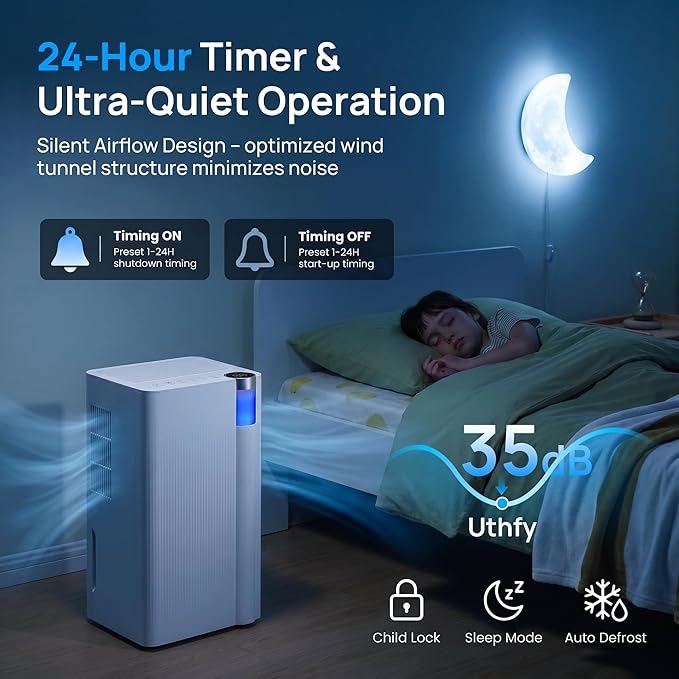 Uthfy 3000 Sq. Ft Dehumidifier for Basement with WiFi, Max 38 Pints Dehumidifier for Home with Drain Hose, 24H On/Off Timer, 3 Color Ambient Light, Child Lock,Auto Deforest, Quiet for Bedroom,Bathroom
