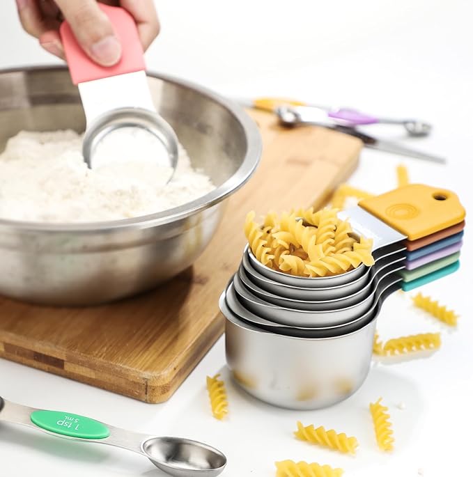 Magnetic Measuring Cups and Spoons Set of 16 Including 7 Stainless Steel Stackable Magnetic Measuring Cup 8 Magnetic Measuring Spoon with Leveler for Measuring Dry Liquid Ingredient