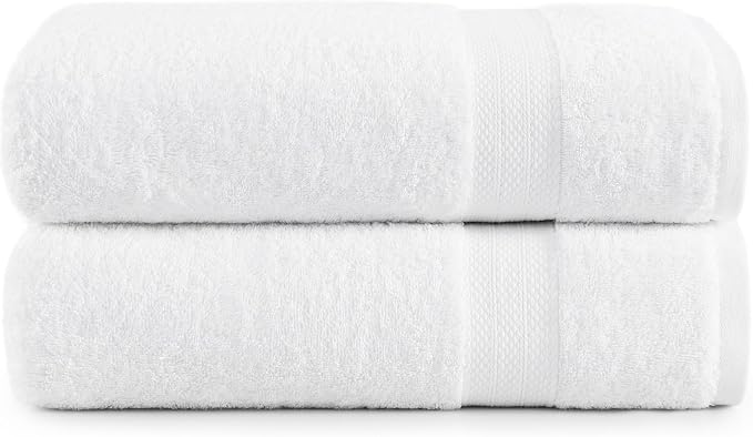 LANE LINEN Bath Sheet Set 2 Pack Oversized Soft Absorbent Quick Dry - White | Cotton Bath Sheets - Oversized & Roomy, Lightweight & Breathable, Fade-Resistant Color, Classic Terry Weave, Densely Woven