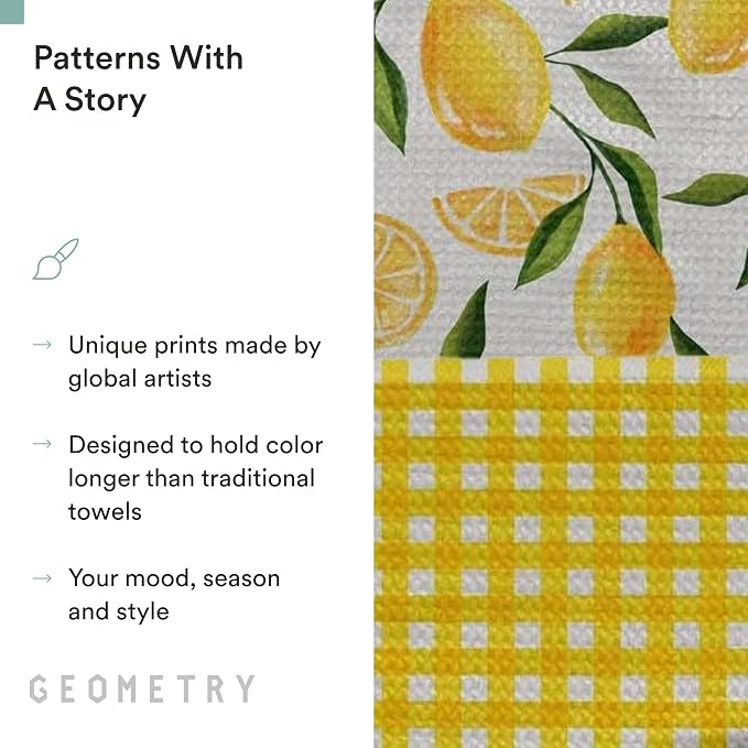 GEOMETRY Spring Kitchen Towels - Quick Dry Microfiber Cloth Spring & Summer Dish Towels for Kitchen Drying - Premium Quick Dry Towel - Lemonade Lines, 18" x 30" - 2-Pack