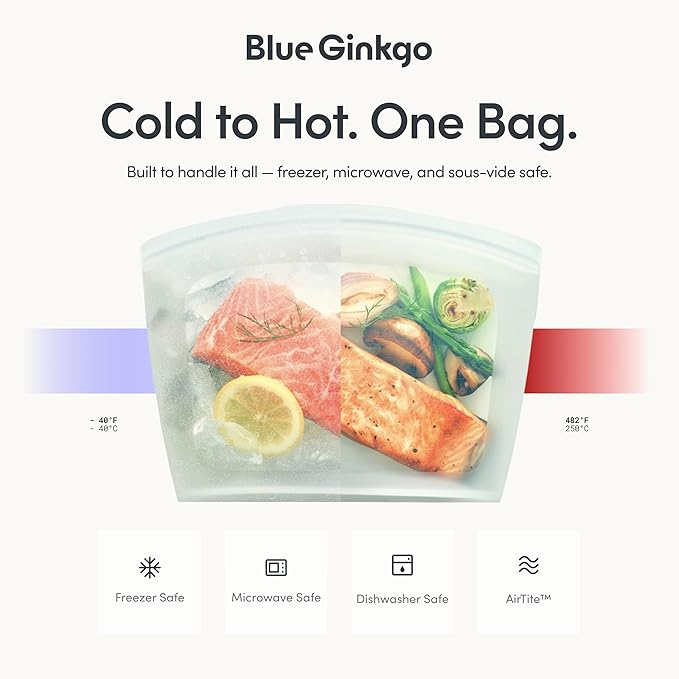 Blue Ginkgo Reusable Silicone Storage Bags – 4-Pack | Korean-Made Stand Up Food, Freezer Bags - Pumkin Yellow