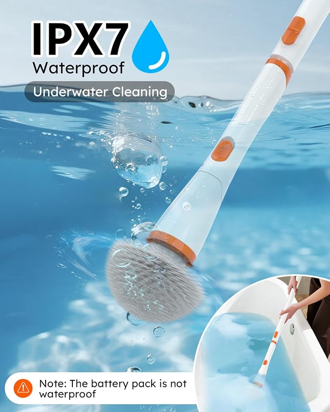 Cordless Electric Spin Scrubber with Smart Display, 1500RPM Powerful Cleaning, 4000mAh Rechargeable Battery, 7 Replaceable Brushes – Ideal for Bathtub, Tile, Floor & Shower