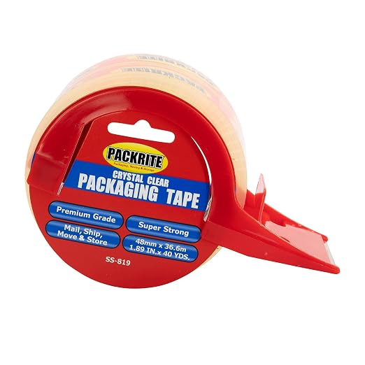 Crystal Clear Packing Tape with Dispenser, 6 Rolls of Heavy Duty Shipping and Moving Packaging Tape, 2 Inch x 40 Yards Each (240 Yards Total)