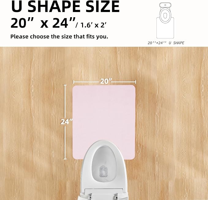 TYUU Toilet Rug, Thin Toilet Rugs U Shaped Washable Non Slip Absorbent Quick Dry Low Pile Toilet Mat, 20"x24" U Shape Pink