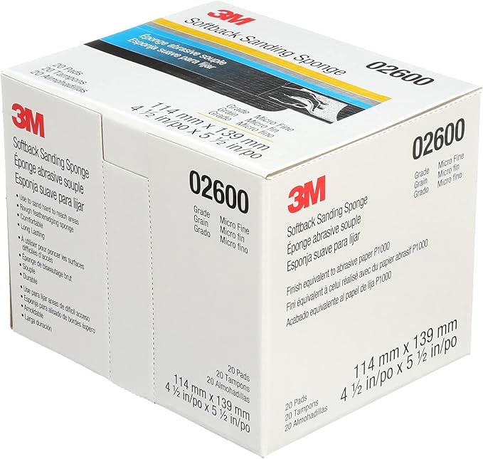 3M Softback Sanding Sponge 02600, 4 1/2 x 5 1/2 in, 20 Pack, Microfine Grit, Fast Cutting