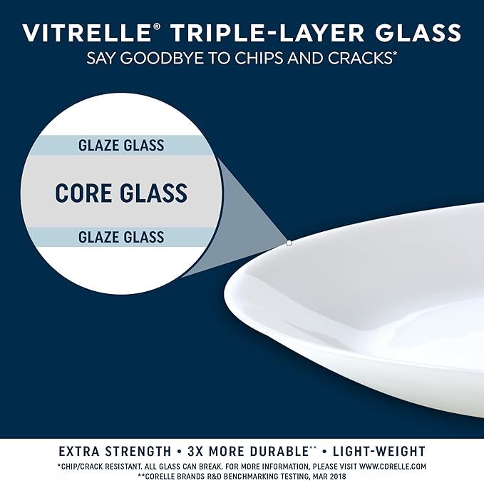 Corelle Vitrelle 18-Piece Service for 6 Dinnerware Set, Triple Layer Glass and Chip Resistant, Lightweight Round Plates and Bowls Set, Logan