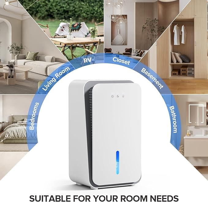 1000 sq.ft Dehumidifier for Home, Dehumidifiers for Basement, Bathroom, Bedroom with Auto Shut Off and Drain Hose, Built-in Aromatherapy Diffuser, 7 Colors LED Light, Quiet Sleep Mode(White)