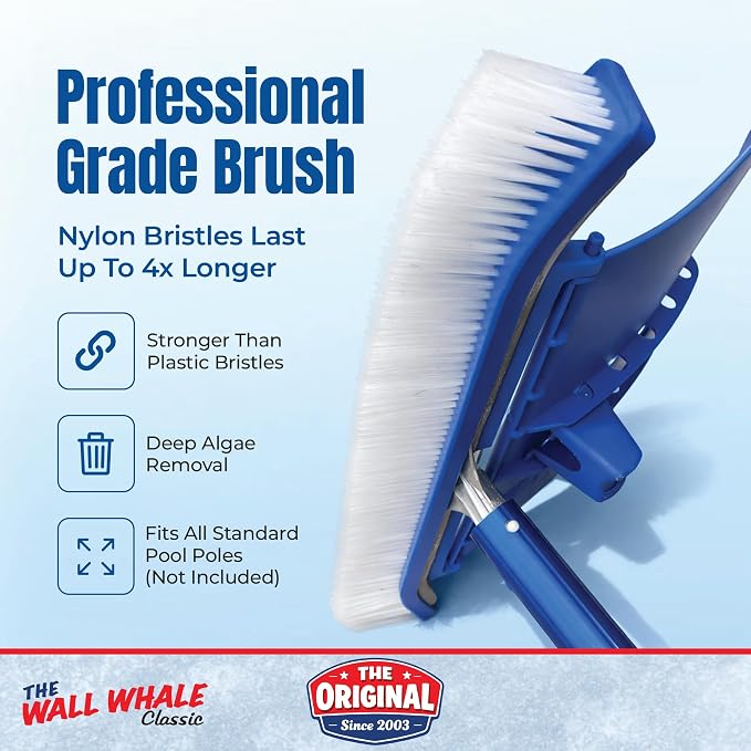 18" Swimming Pool Brush Head | More Than 10x the Brushing Force | Algae Removal & Weekly Brushing | Attaches to Your Existing Pole
