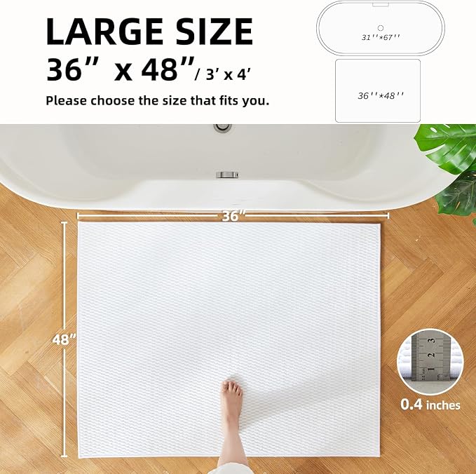 TYUU Large Bathroom Rugs Non Slip Washable Bath Rugs Super Absorbent Bathroom Rug Thin Quick Dry Low Pile Bath Mats, White 36"x48"