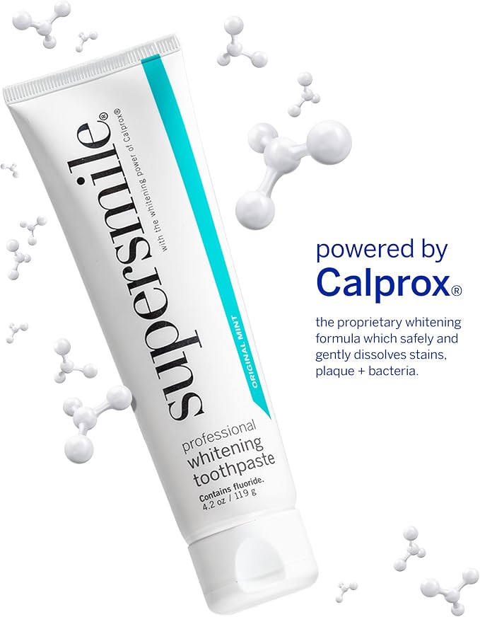 Supersmile Original Mint Whitening Toothpaste, 4.2 Oz, Calprox® + Fluoride | Whitens 3 Shades After 1 Day, Signature Wild Mint Flavor, Veneer Safe, RDA 65 Low Abrasion, Cavity Protection