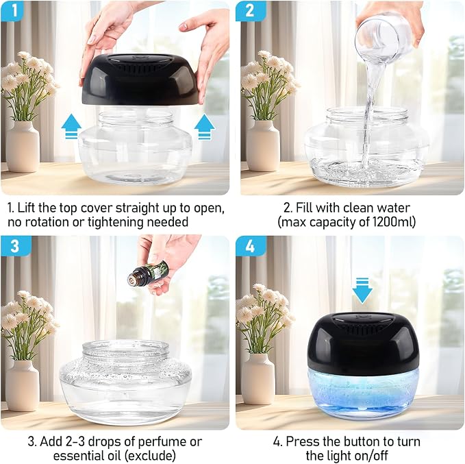 Purifier Air Washer, Air Fresher Aroma Diffuser for Home, Office, Air Purifier with Night Light (Black)