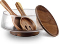 Large Glass Salad Bowls with Lid Set | Decorative Glass Mixing Bowl with Acacia Wood Serving Utensil | Elegant Kitchen Serving Bowls | Essentials Party