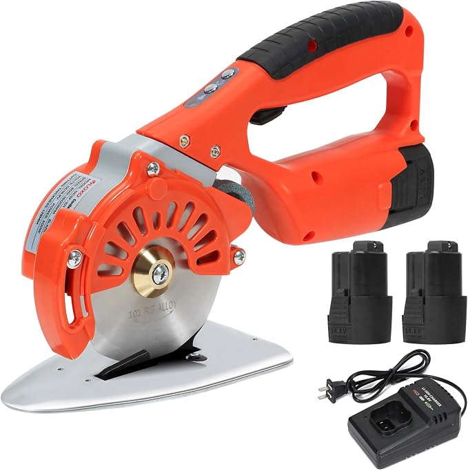 VLOXO Cordless Electric Rotary Scissors Power Fabric Cutter Rechargeable Rotary Cloth Scissors Adjustable Speed Electric Cutter with 2 Battery for Cutting Fabric Carpet Leather Multi-Layer Cloth