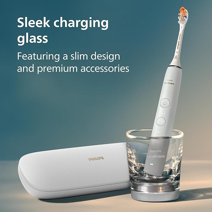 Philips Sonicare DiamondClean Smart 9500 Electric Toothbrush - Sonic Toothbrush with App, Pressure Sensor, 15 Brushing Settings, Replacement Reminder, USB Charging Travel Case, White, Model HX9923/01