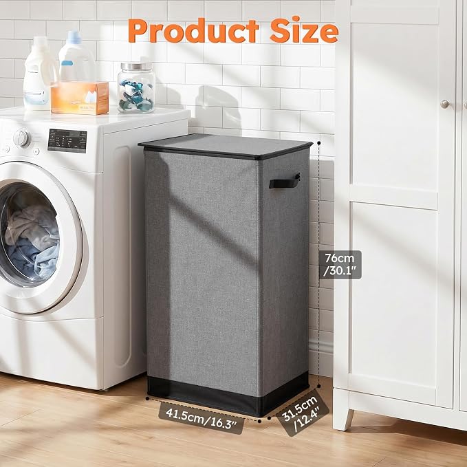SOLEDI Laundry Hamper with Lid 100L Large & Tall Collapsible Laundry Basket, Clothes Hamper with Bag Removable Easy to Carry, Dirty Hampers for Bedroom, Bathroom, Dorm, College, Grey