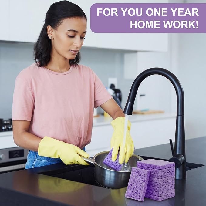 Zhengmy 48 Pieces Sponges Bulk Sponges Kitchen Compressed Sponge Natural Dish Sponge Compressed Wood Pulp Cleaning Without Scratching for Kitchen Bathroom, 3.9 x 2.4 x 0.12 Inch (Purple)