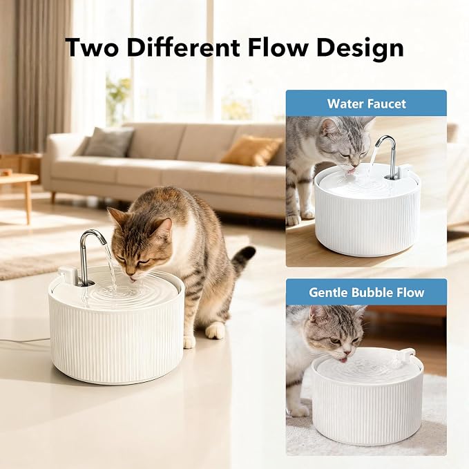Ceramic Cat Water Fountain: 2.2L/78oz Ceramic Cat Fountain, Automatic Ceramic Water Fountain for Cats, Pet Water Fountain with Ultra-Quiet Pump and Filters & Sponges (White)