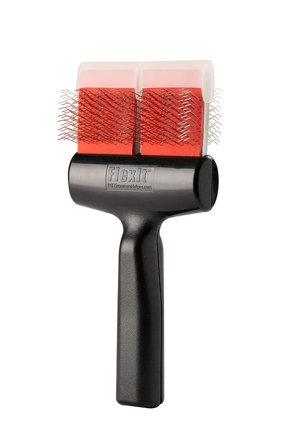 FlexIt® Red/Silver Firm Flex Mat Zapper Dog Grooming Brush – Undercoating Combo (Double)