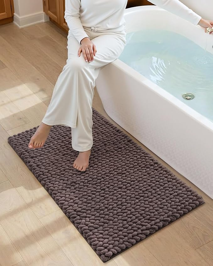 DEXI Bathroom Rugs 43x24, Non Slip Washable Bath Mat, Luxury Chenille Super Absorbent Ultra Thick Bathmats for Shower Floor, Plush Fluffy Shaggy Carpet for Tub, Purplish Grey