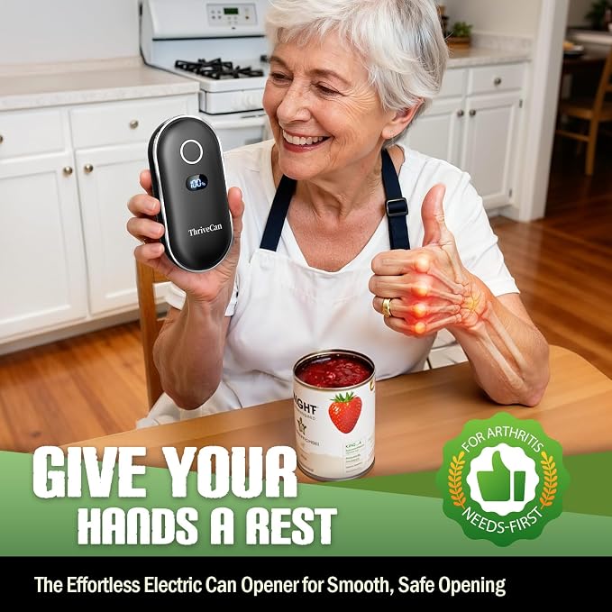 Rechargeable Electric Can Opener – One-Touch for Seniors & Arthritis & Weak Hands, Smooth-Edge Side-Cut, Hands Free & Easy, Ergonomic Design Works on All Can Sizes, Ideal Kitchen Gift Black