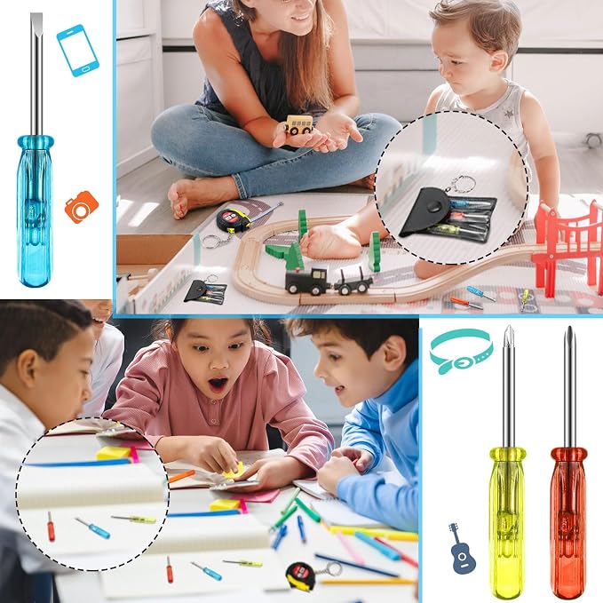 Jutom 18 Pcs Mini Tape Measure Keychain Screwdriver LED Light Keychain Bulk Men Adult Tool Party Gifts Prize for Man Father's Day Housewarming Gifts Adult Useful Tool Favors (Black)