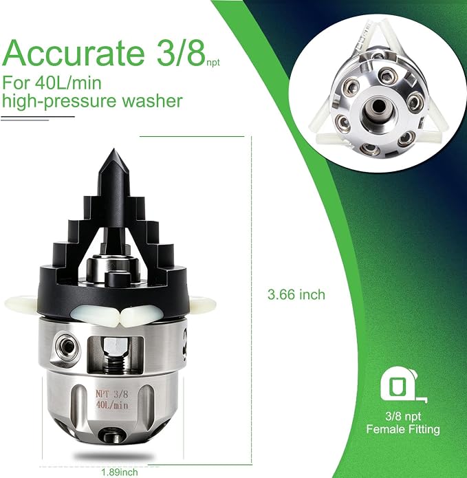 3/8" NPT Sewer Jetter Rotating Nozzle, Plastic Tip & Nylon Scraper Blades, Non-Scratch Pipe Safe, 2900 PSI, 40L/Min (10.57 GPM), Drain Cleaner for Pressure Washers