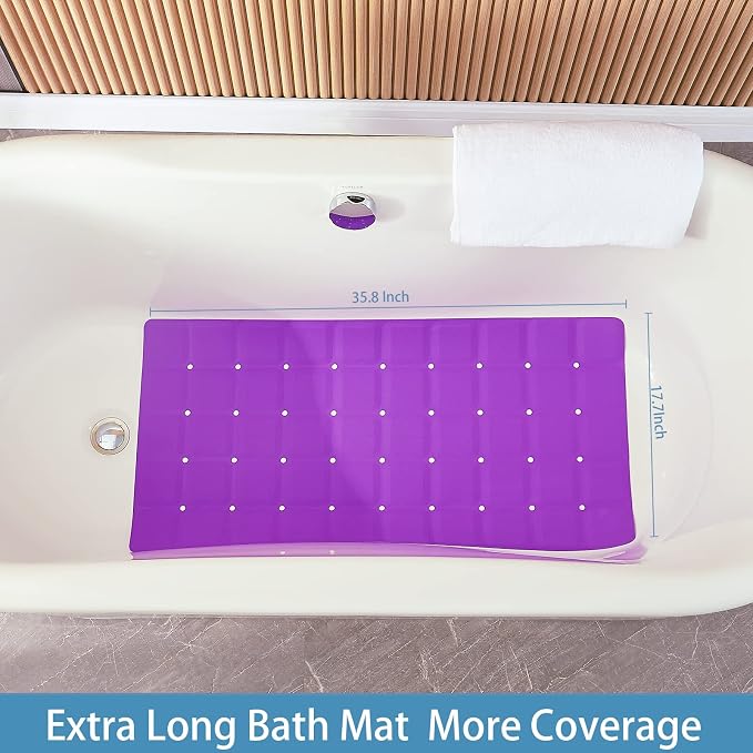 Webos Foldable Silicone Bathtub Mat: Jumbo Size Heavy Duty Safety Bath Mat for Tub Without Suction Cups Non Slip Bath & Shower Mat for Textured, Reglazed, Refinished Tub (Eggplant Purple,35.8 x 17.7)