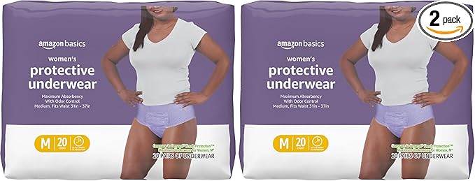 Amazon Basics Postpartum Incontinence Underwear for Women, Maximum Absorbency, Disposable, Fresh Protection, Odor Control, Comfortable Fit, Medium, Lavender, 20 Count (Pack of 2)
