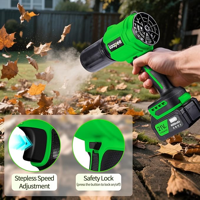 Leaf Blower Cordless with Two 4.0Ah Battery and Charger 800,000 RPM Lightweight Battery Powered Electric Leaf Blower Handheld Blowers for Lawn Care,Dust,Snow,Car Blowing Water (Dark Green)