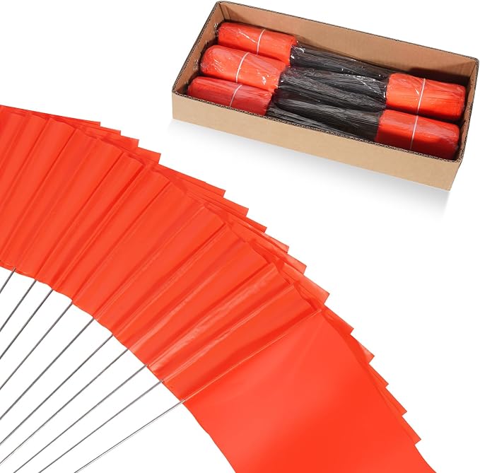 15x4x5 Inch Marking Flags – High-Visibility Yard & Lawn Flags for Boundary, Dog Training, Landscaping, Sprinklers, Surveying & Construction | Durable, UV & Weather Resistant (Orange, 500 Pack)