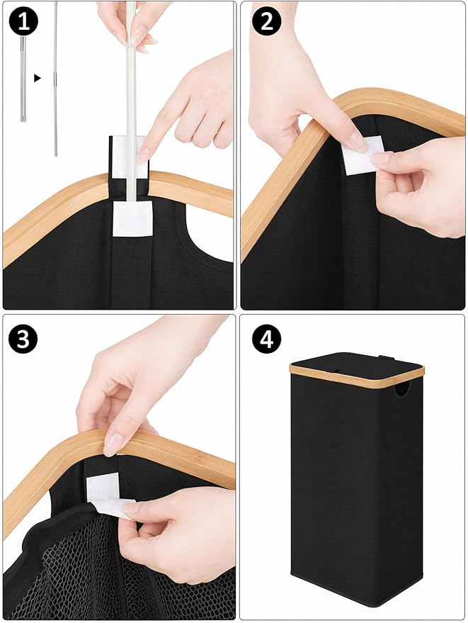 iEGrow Laundry Hamper with Lid, 110L Large Laundry Hamper with Handle and Lid, Collapsible Clothes Basket Organizer with Removable Inner Bag for Clothes Towels - Black