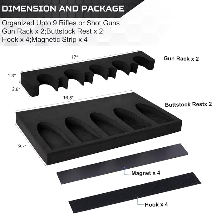 OCQOTAT Gun Rack for Gun Storage, Gun Safe Accessory for Shotguns, Gun Holder in Gun Cabinet, Shotgun Rest, Foam Material with Magnetic Strip and Hook Strip, Gifts for Hunters