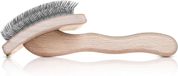 Chris Christensen Mark VII Curved Back Slicker Brush for Dogs, 12mm Pins, Groom Like a Pro, Handcrafted Lightweight Beechwood Ergonomic Handle, Stainless Steel Pins, A5VII, Large. Made in Germany.