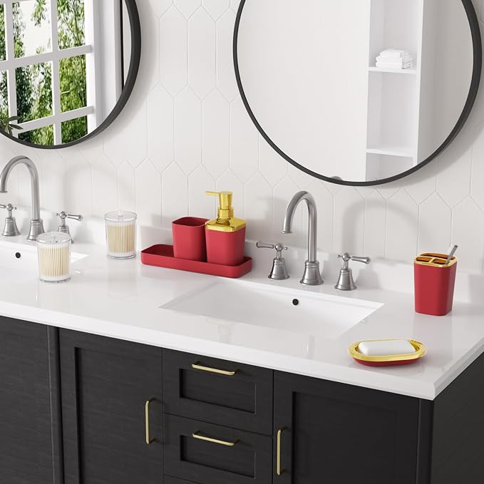 XLHOMO Bathroom Set, 9PC Bathroom Accessory Set, Burgundy Bathroom Accessories, Burgundy Bathroom Set, Trash Can, Soap Dispenser for Home Decor