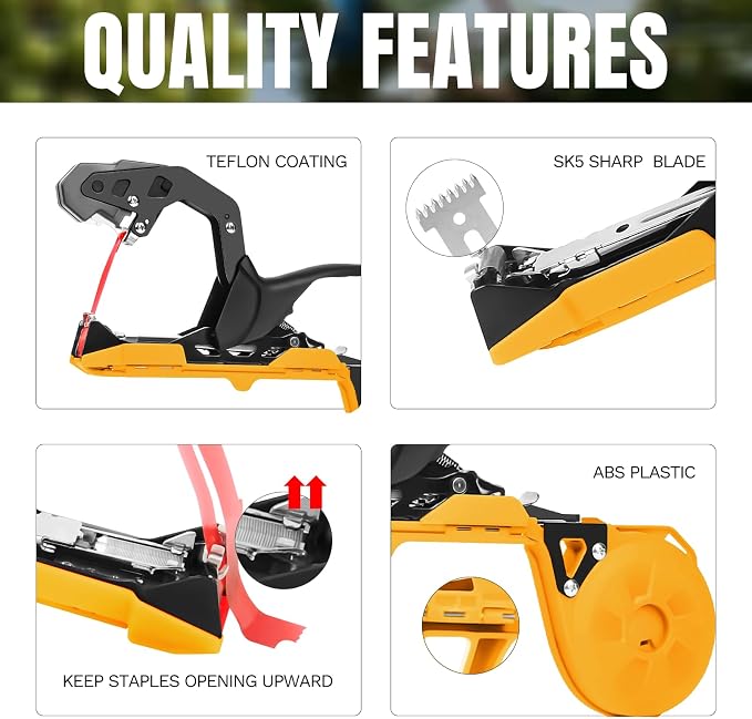 Cekegon Plant Tying Machine, 420g Tapener Tying Tool Plant Tying Tool with 10000pcs Staples 20 Rolls Tape (Yellow)