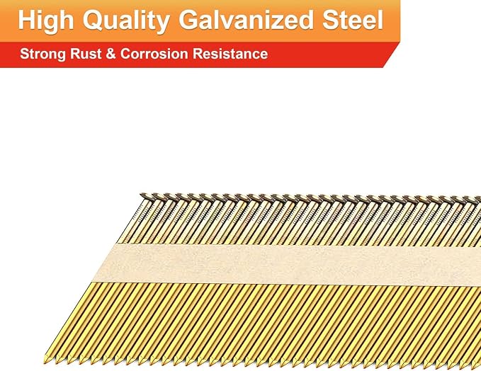 34°Framing Nails,Smooth Shank,2-1/2":1000pcs | D Head Nail Pack,Galvanized Paper Tape Strip Nails,for 30 to 34 Degree Framing Nailer