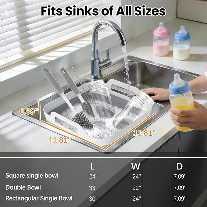 Volnamal Collapsible Wash Basin for Baby Bottles - Portable 2.4 Gallon Dish Tub with Drying Rack & Lid, Foldable Sink for Camping, Outdoor Space-Saving Tub for Kitchen, RV, Camping, Outdoor Use