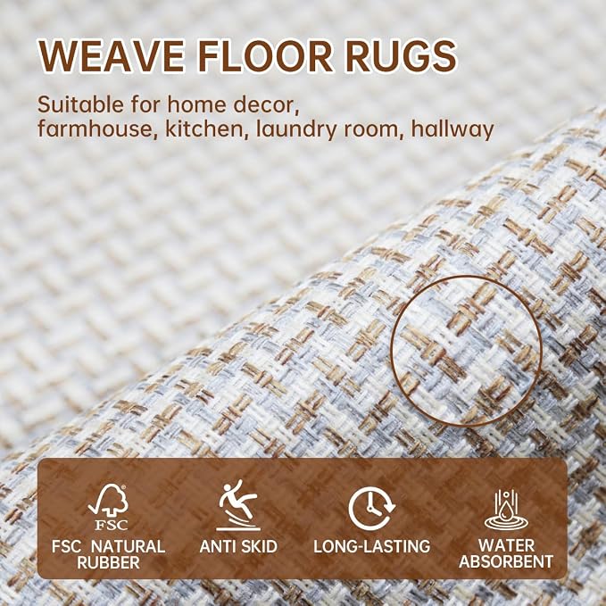 eqivei Kitchen Rugs and Mats Non Skid Washable Set of 2 PCS, Absorbent Runner Rugs for Kitchen, Front of Sink, Kitchen Mats for Floor, 17.3"x 47"+17.3"x 29" (Gray)