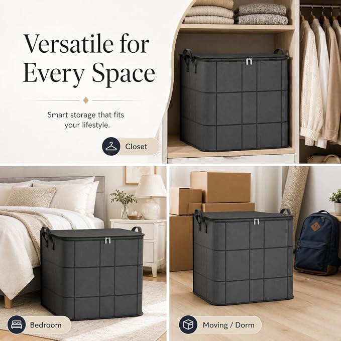180L Portable Moving Storage Bags, XXL Foldable Storage Bag with Reinforced Handles, Zippered Organizer for Quilts, Bedding & Sweaters,Large Capacity Fabric Bag for Closet & Moving Day，2PCS XLarge