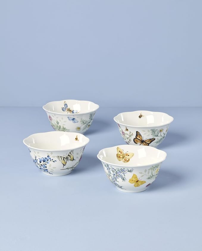 Lenox Butterfly Meadow Herbs Porcelain Rice Bowls, 18oz, Set of 4 | Dishwasher safe | floral design | kitchen and dining essential | 2.813 inch, 18oz, gift for women, mixing bowls