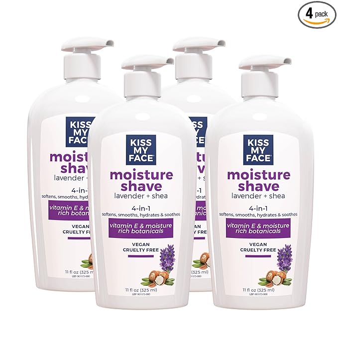 Kiss My Face Moisture Shave Cream, Lavender and Shea Shaving Cream for Men and Women, 11 oz Pump Bottle (Lavender and Shea, Pack of 4)